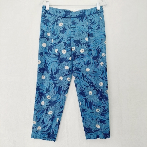 Elevenses Women's Lunar Mum Blue Floral Cropped Pants P1925 - Picture 2 of 9